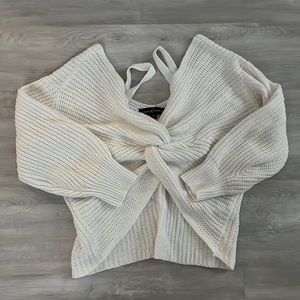 off white knot-tied knitted sweater